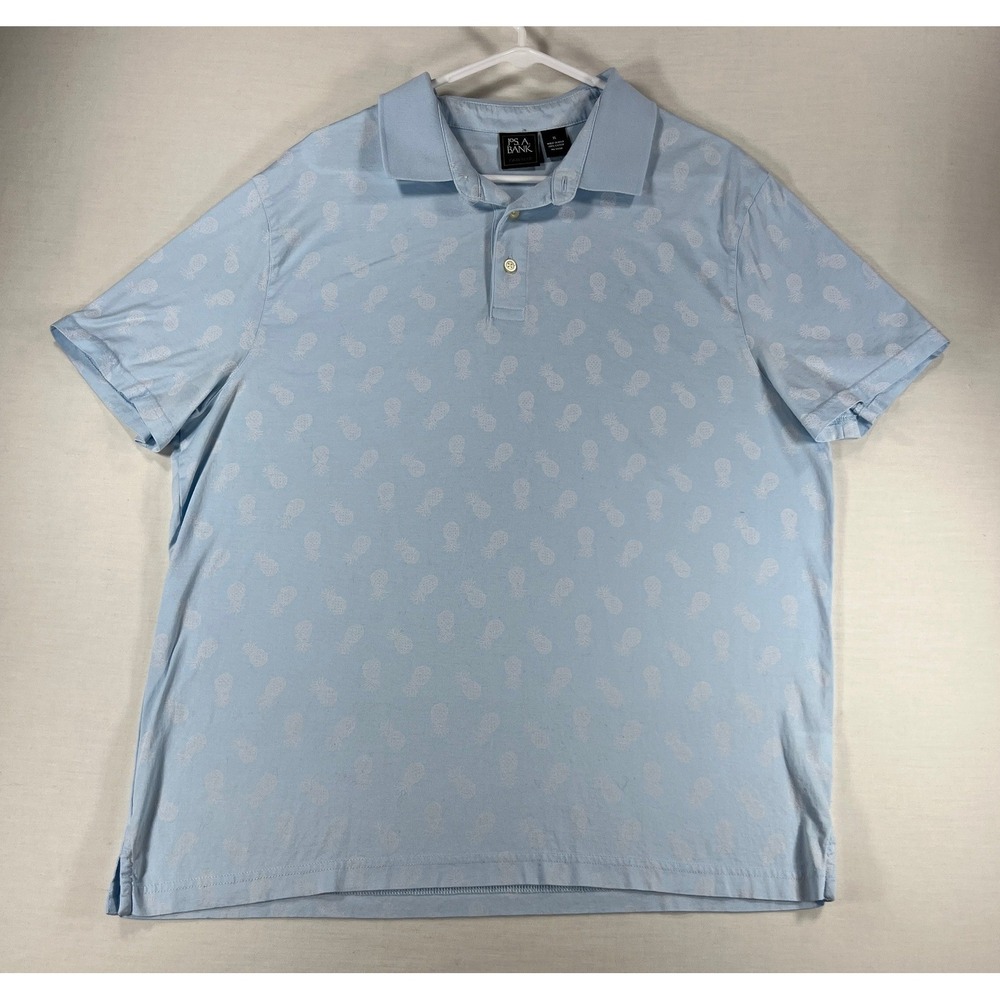 Jos. A. Bank Traveler Mens XL Light Blue Pineapple Print Cotton Polo Shirt